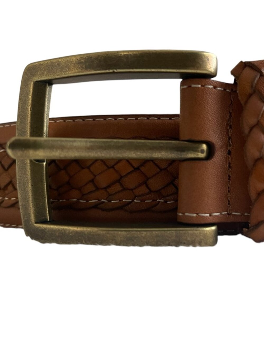 Tommy Bahama Brass Buckle Basketweave Textured Genuine Grain Leather Belt Men 40 - Picture 3 of 11